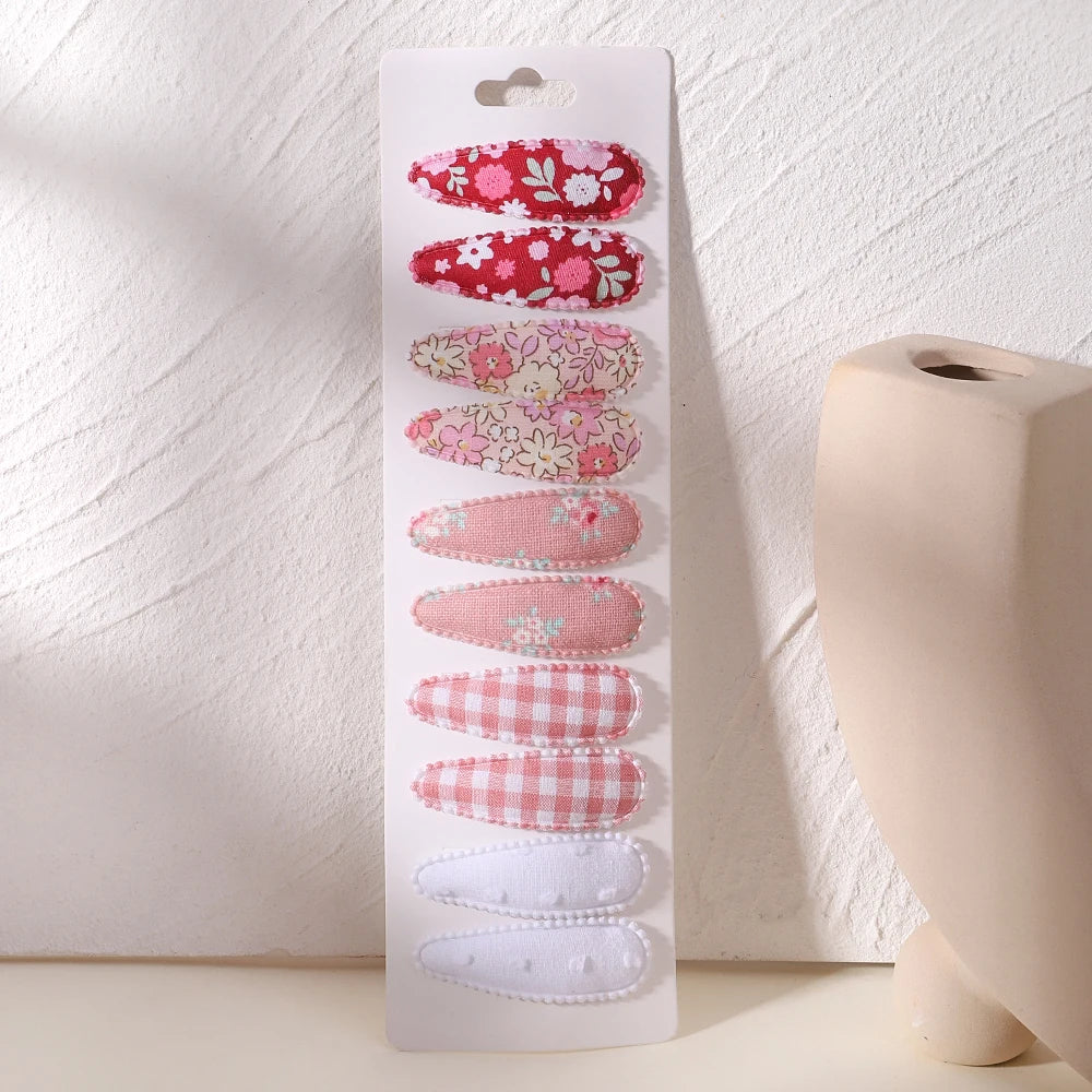 10Pcs/Lot Fresh Print Cotton Alloy Hair Clips for Kids Fabric