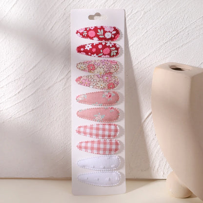 10Pcs/Lot Fresh Print Cotton Alloy Hair Clips for Kids Fabric