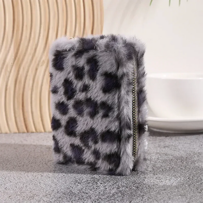 Fashion Leopard Print Plush Short Wallet with Keychain