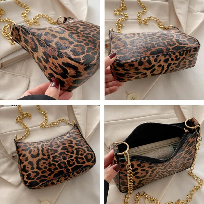 Leopard Pattern Shoulder Bags For Women, Fashion Chain