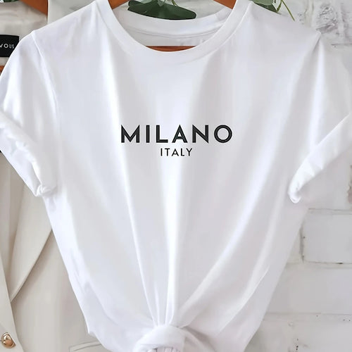 Letter Print Crew Neck T-Shirt, Casual Short Sleeve T-Shirt