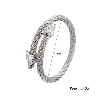 Luxury Leopard Head Cuff Bangles Stainless Steel Adjustable