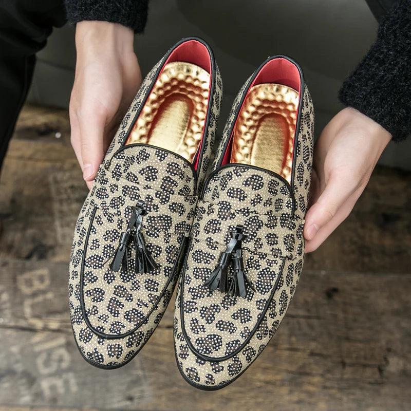 Diamond Leopard Big Size Loafers Fashion Party Men's