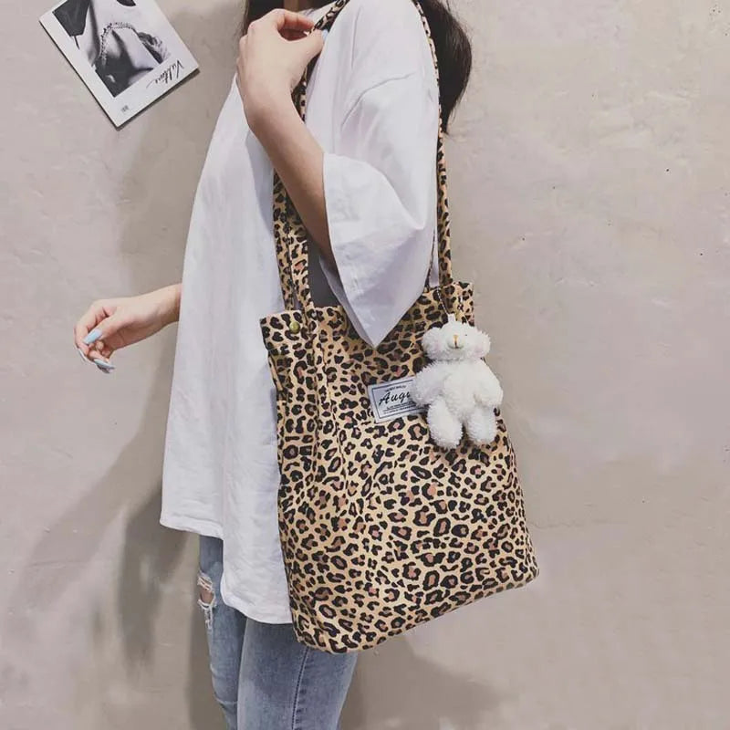 Leopard Print Casual Handbag Canvas Shoulder Bag