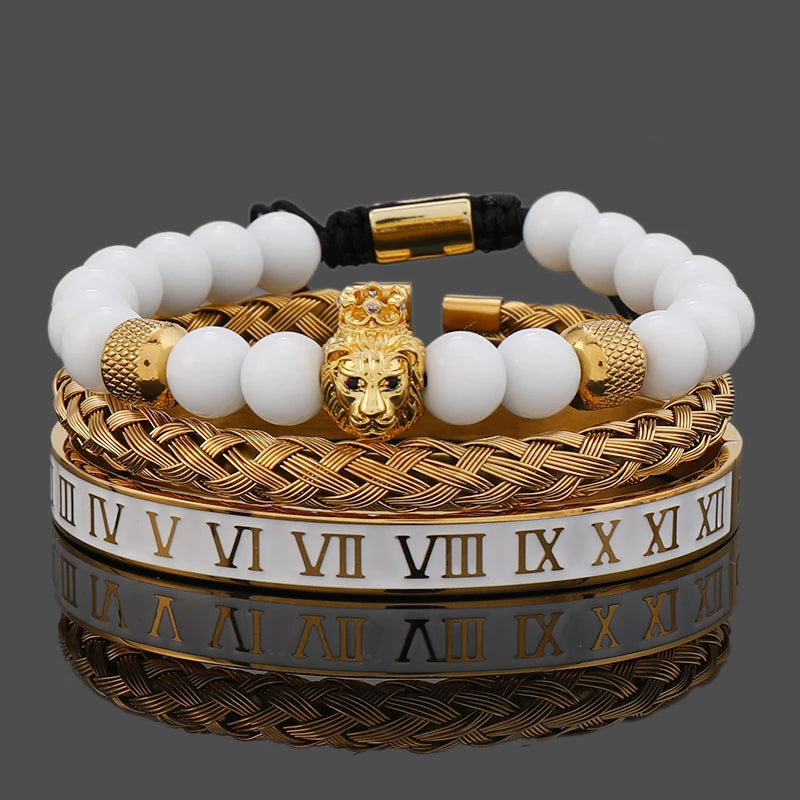 Luxury White Stone Beads Crown Leopard Head