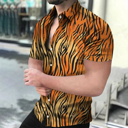 Summer Men's Hawaiian Shirts Lapel Camisa Leopard