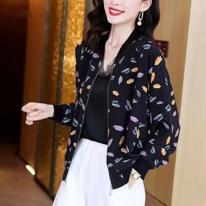 New Summer Fashionable Large Size Short Jacket For Women Loose Fit Sun Protection Clothing V-Neck Cardigan Top For Elderly