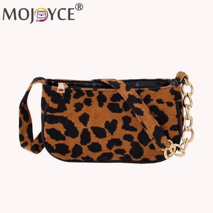 Vintage Street Chain Handbag Plush Leopard Women