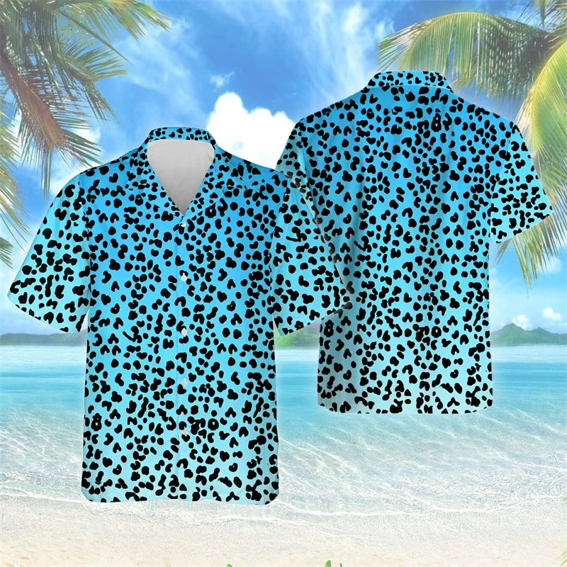 Female Leopard Graphic Lapel Blouse Fashion Male Streetwear Hip Hop Shirt For Men Clothes Wild Animal Short Sleeve Cheetah Top