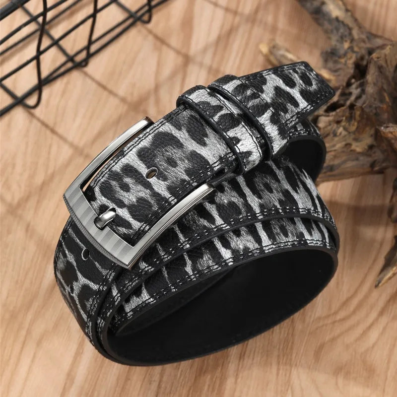 Men's Leopard Print Belt Fashion Personality Pin