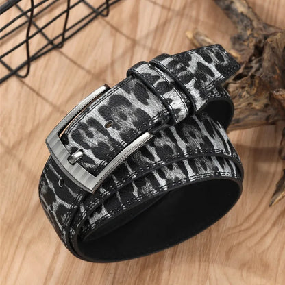 Men's Leopard Print Belt Fashion Personality Pin