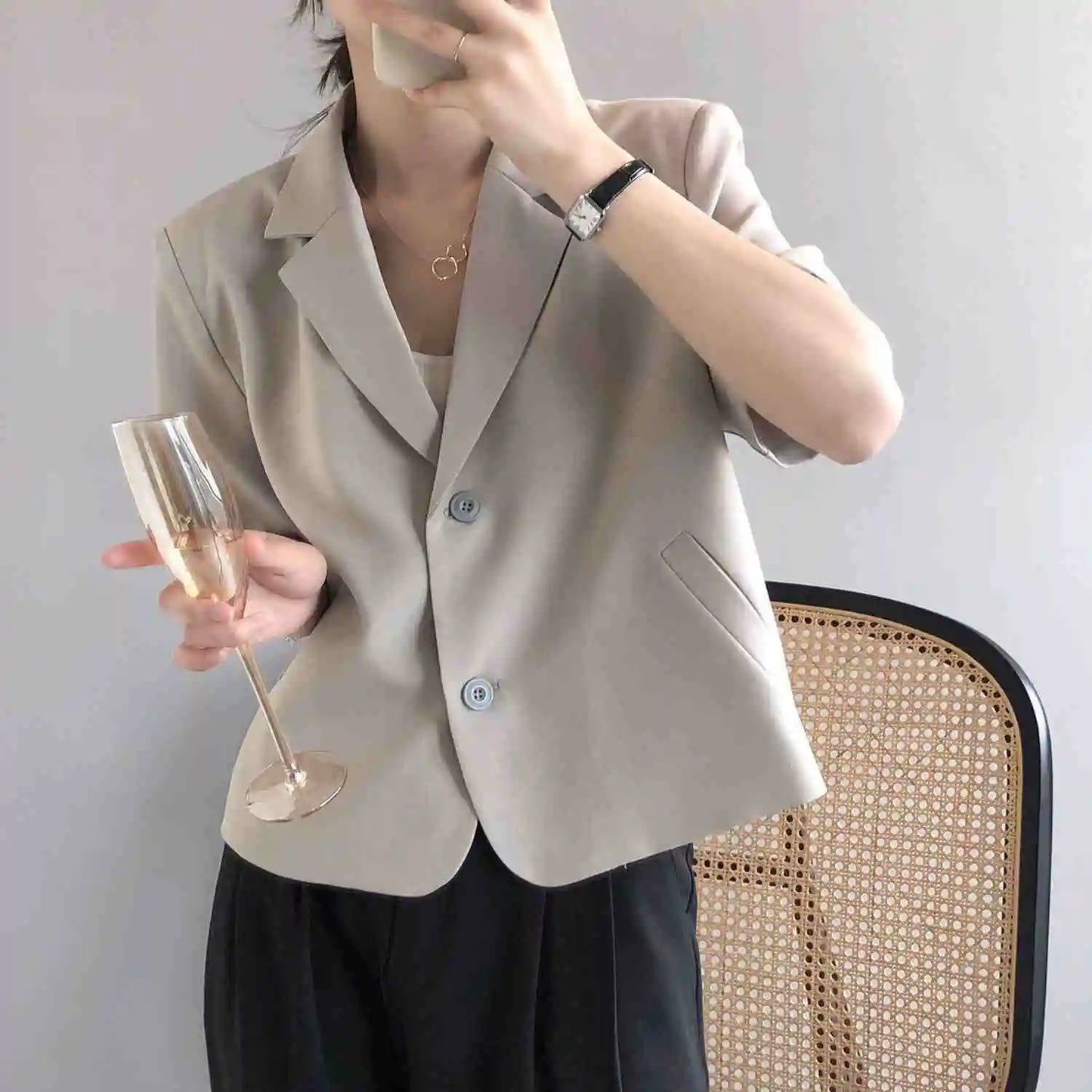 Spring Summer Short Sleeved BlazerCoat for Women Single Breasted Short Jacket Korean Fashion Office Lady Suit Jackets