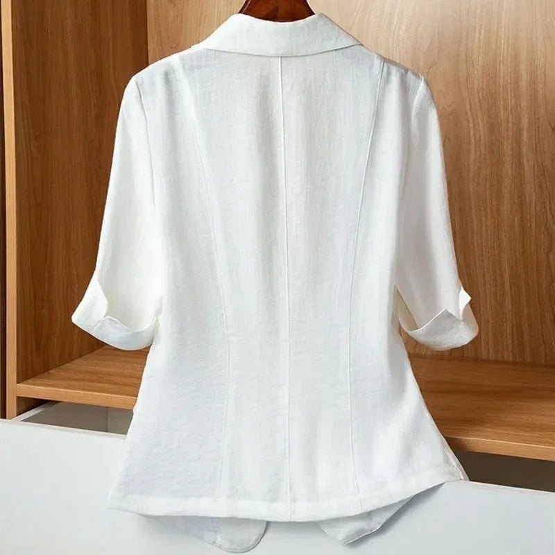 2025 Summer New Thin Small Suit Jacket Women Casual Slim Short-Sleeved Suit Coat Female Plus Size Loose Blazer Top Fashion Coat