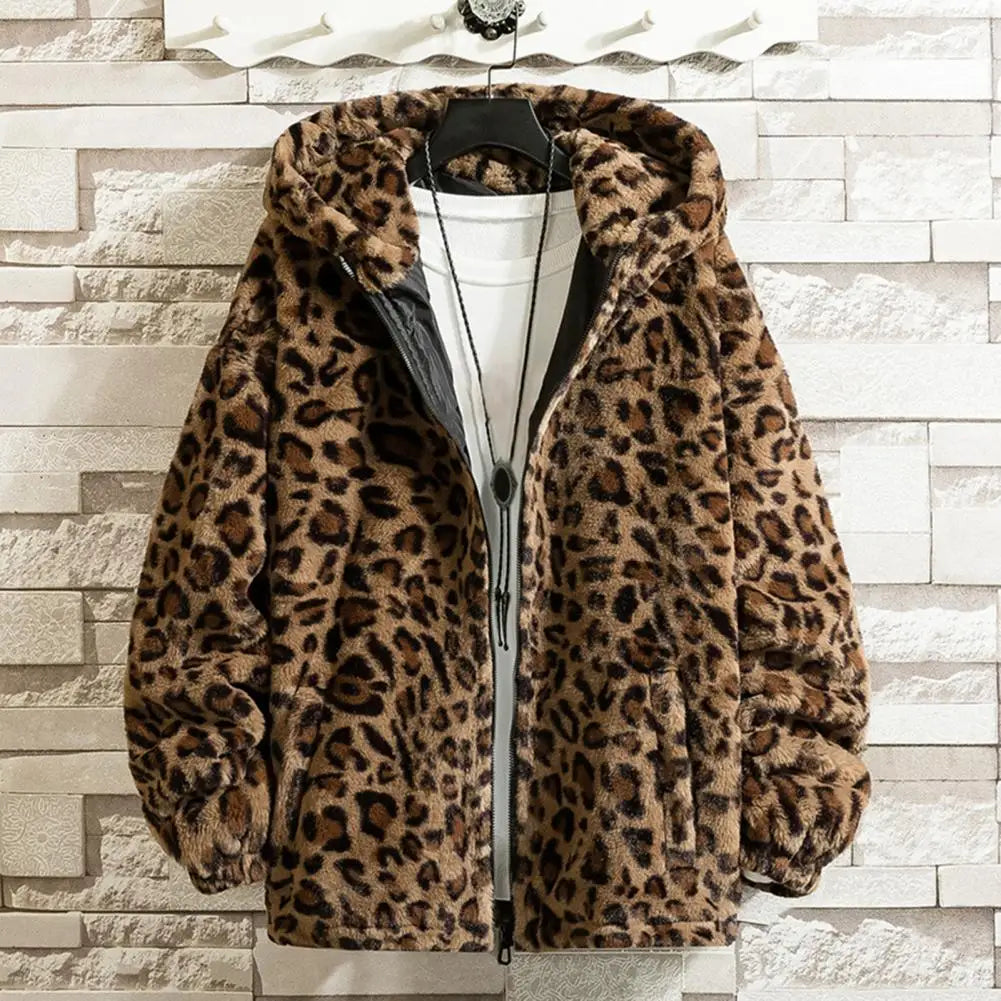 Leopard Print Cotton-padded Overcoat Autumn Men Jacket