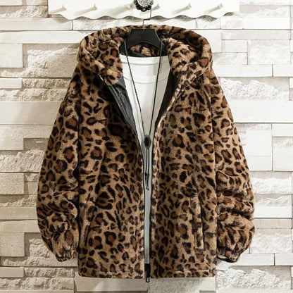 Leopard Print Cotton-padded Overcoat Autumn Men Jacket