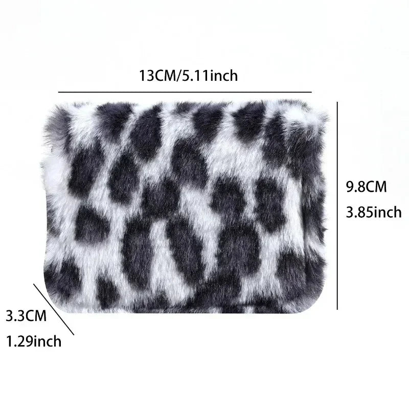 Fashion Leopard Print Plush Short Wallet with Keychain