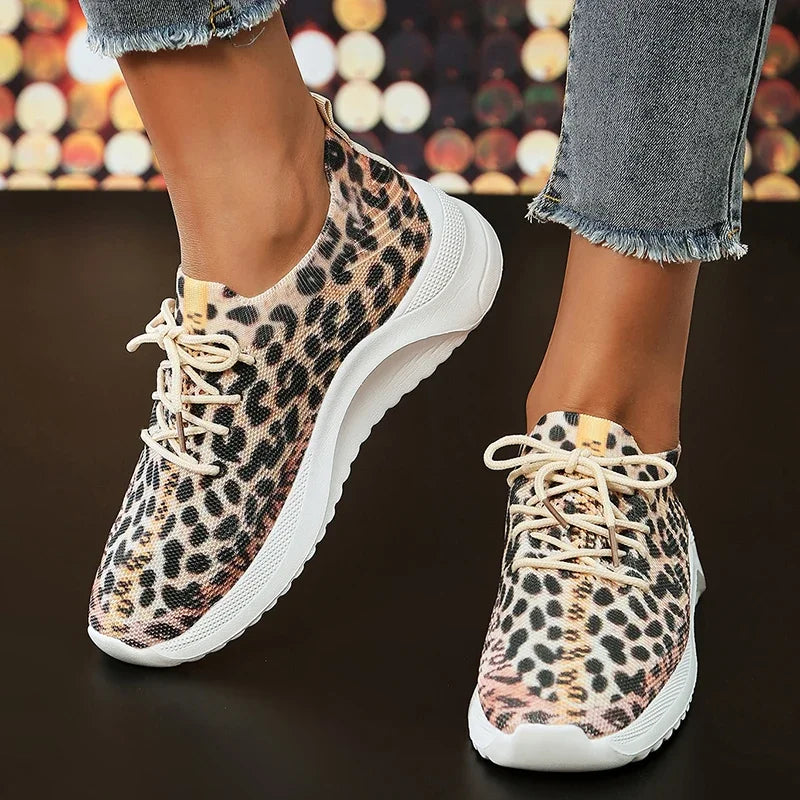 Fashion Leopard Knitted Sneakers for Women 2025