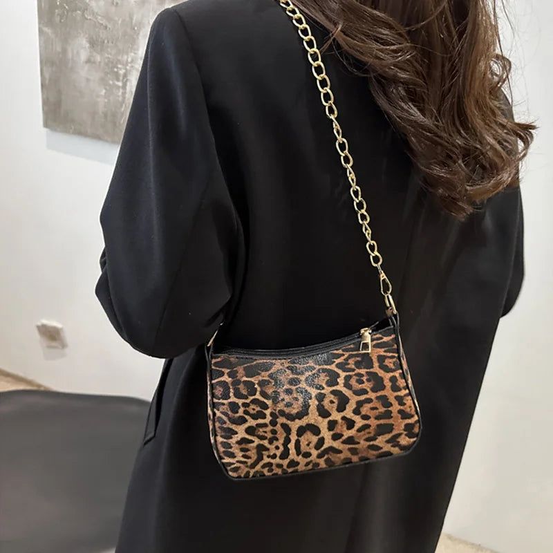 Leopard Pattern Shoulder Bags For Women, Fashion Chain