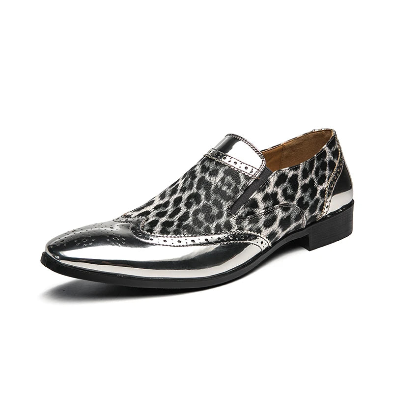 Designer  Leopard Print Patchwork Leather Shoes