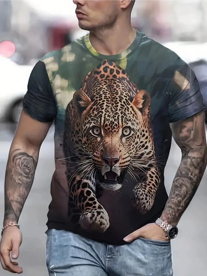 3D Digital Print Men's Stylish Leopard Pattern T-Shirt