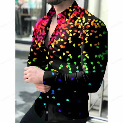 Leopard Hawaii Shirts Men Fashion Shirt Long Sleeve