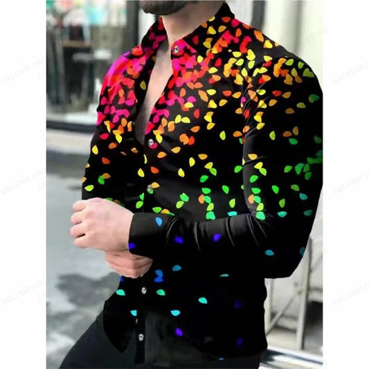 Leopard Hawaii Shirts Men Fashion Shirt Long Sleeve