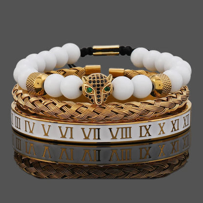 Luxury White Stone Beads Crown Leopard Head