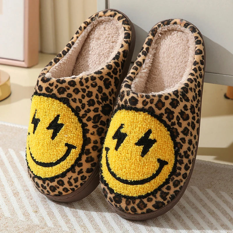 Leopard Print Winter Slippers Women Lightning