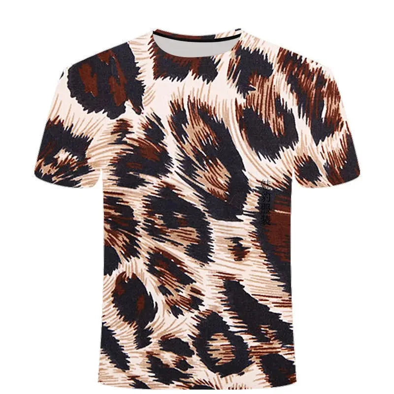 Leopard Print 3D Printing T-shirt Contrasting Stripes Fleck