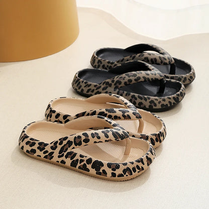 Summer Women Comfort Flip-Flop Leopard Soft Thick-Soled