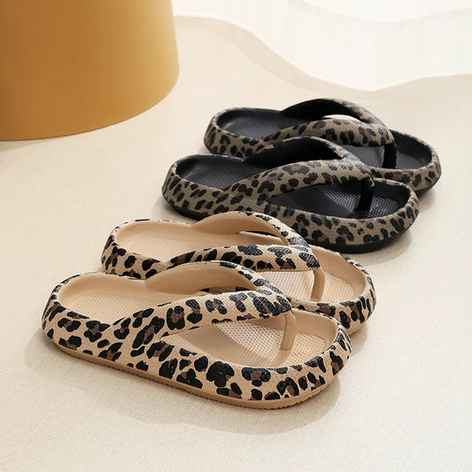 Summer Women Comfort Flip-Flop Leopard Soft Thick-Soled