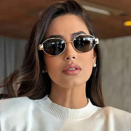 New Oval Sunglasses for Women Men Trendy Metal