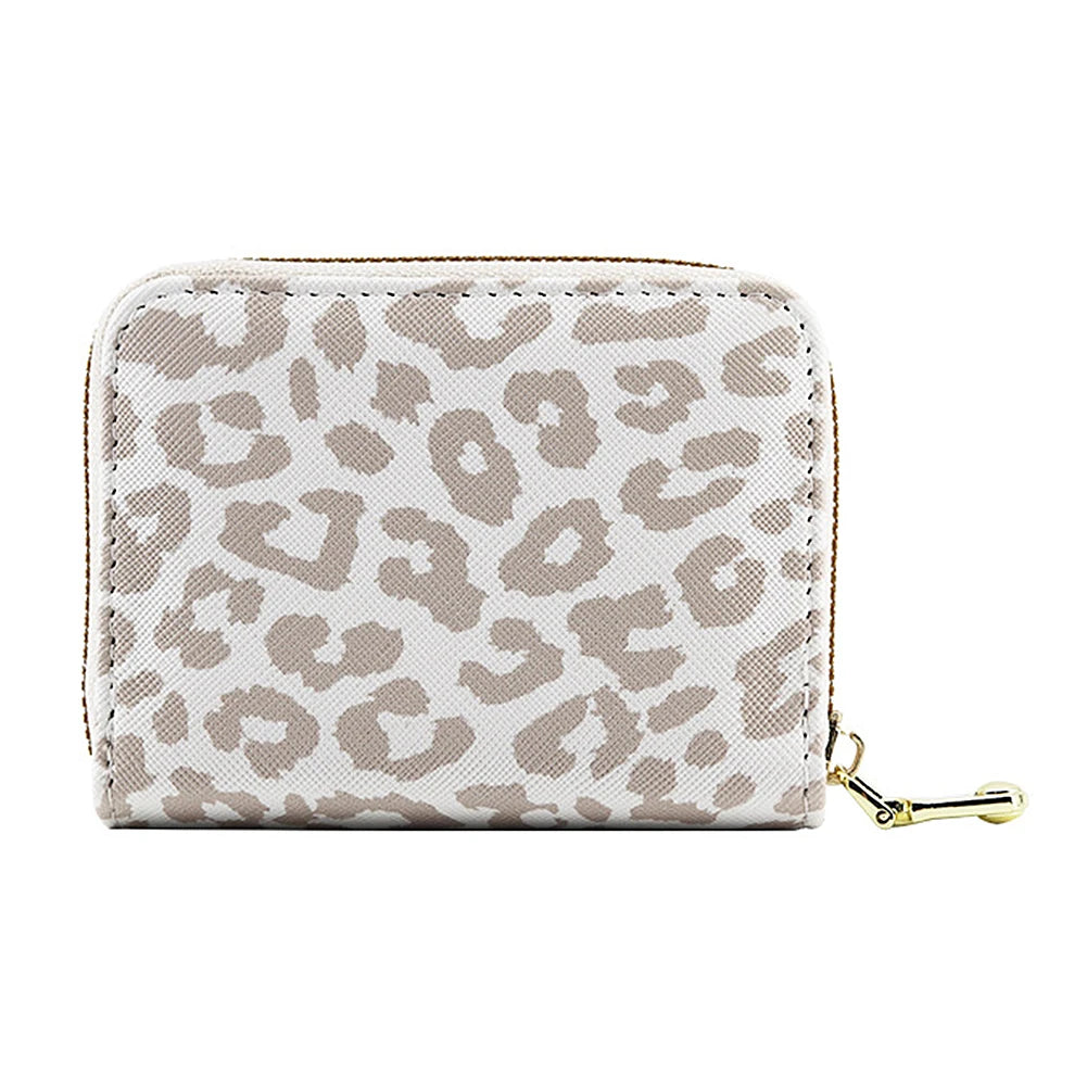 White Leopards Print Zipper Card Bag Wear-Resistant