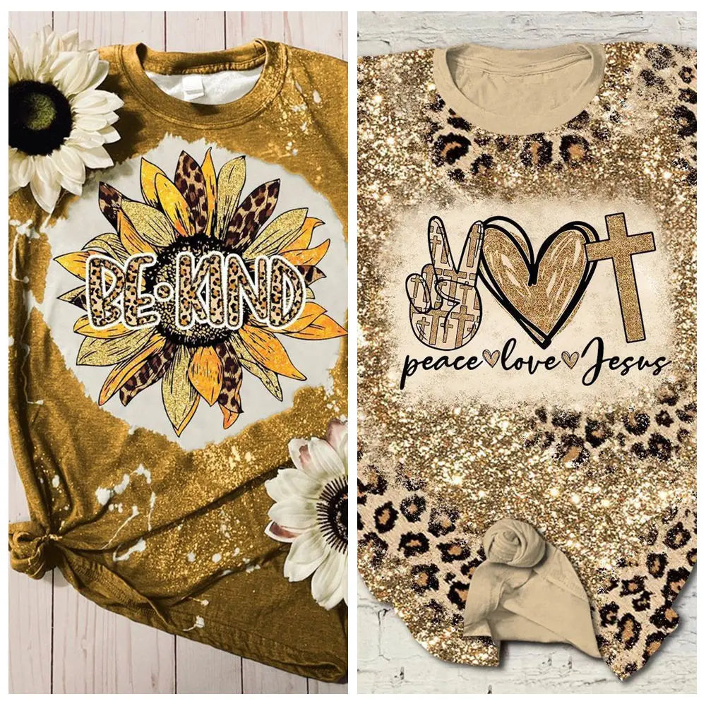 Jesus Cross T Shirt Gold Sunflower 3d Print T-shirt Women