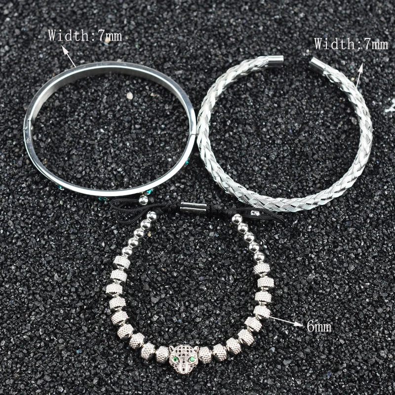 Luxury Set Green Eye Leopard Head Charm Handmade