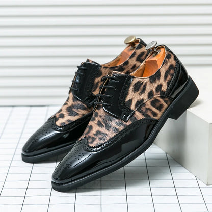 2025 Fashion Leopard Dress Shoes Man Pointed