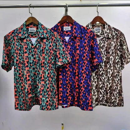 2024ss Summer New Leopard Print Full Print Casual Hawaii Shirts Men Woman 1:1 Good Quality Loose Short Sleeve T Shirt