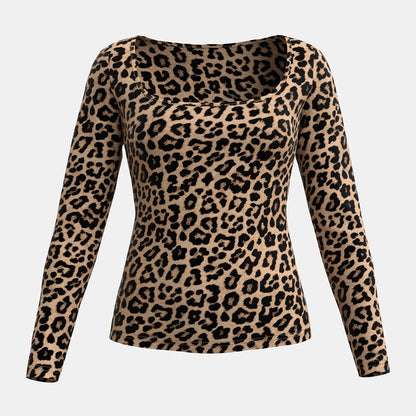 Mia Muse Women'S T-Shirts Autumn Fitting Slim Leopard