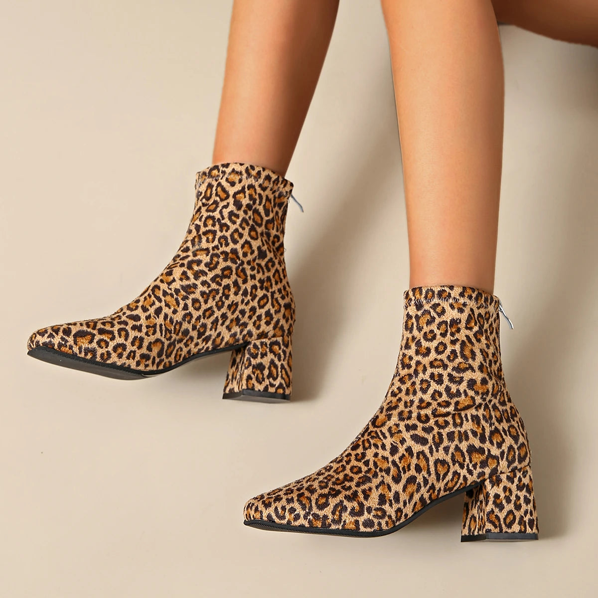 Plus Size Fashion Leopard Ankle Boots for Women