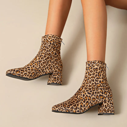 Plus Size Fashion Leopard Ankle Boots for Women