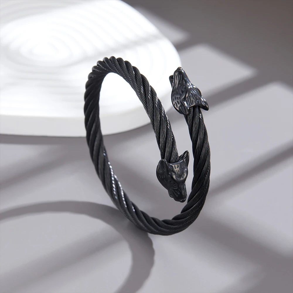 Luxury Leopard Head Cuff Bangles Stainless Steel Adjustable