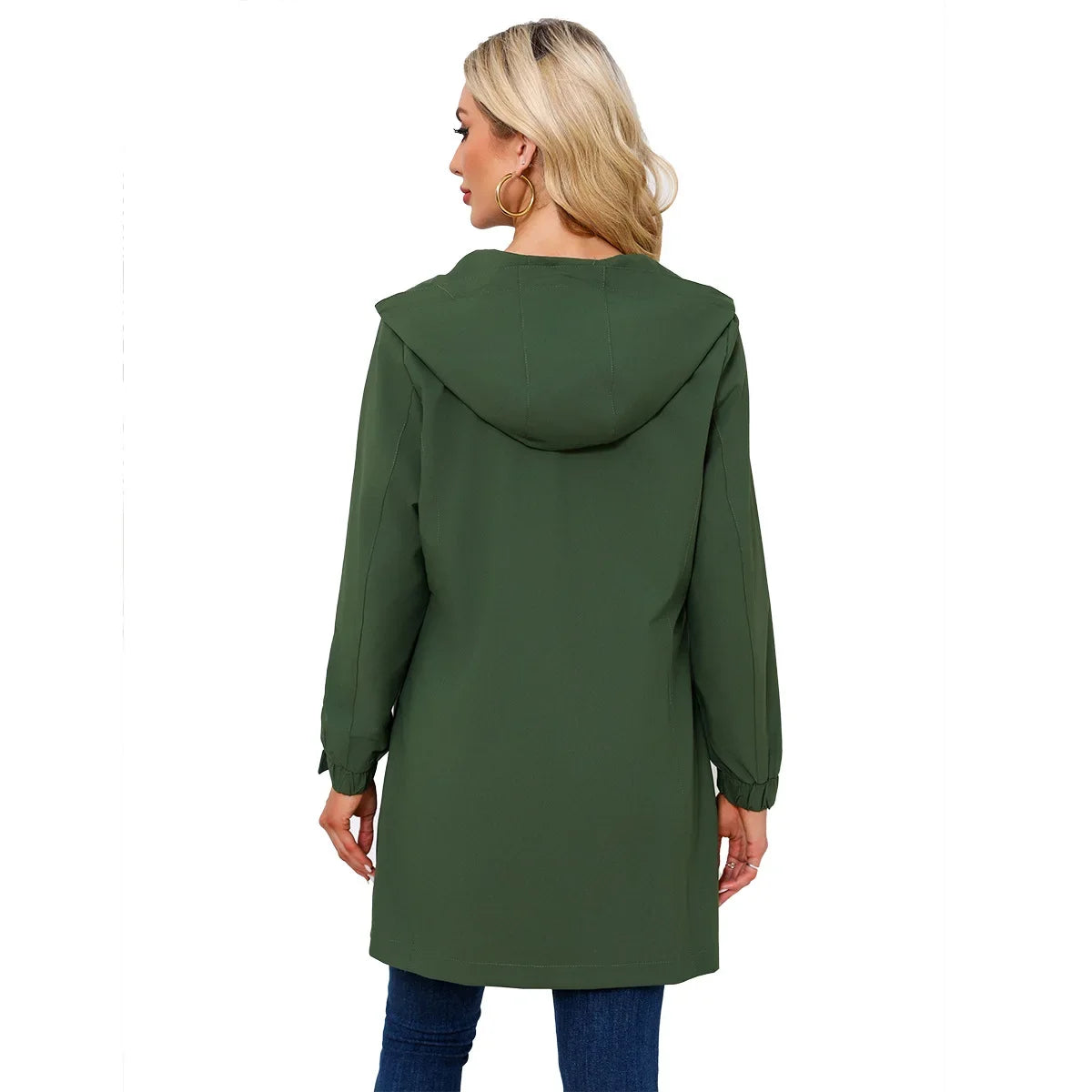 Spring New Green Women's Hooded Long Jacket, Fashion Casual Coats, European Size S-3XL, Trench Women, Pink Black Blue Available