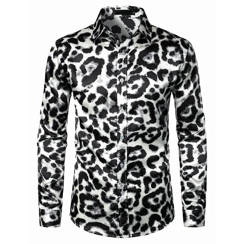 Leopard Shirts Men Fashion Shirt Long Sleeve Hawaiian Shirts