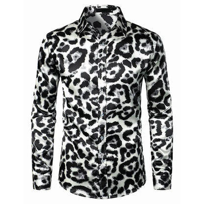 Leopard Shirts Men Fashion Shirt Long Sleeve Hawaiian Shirts