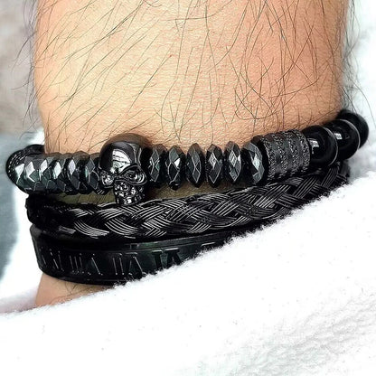 Black Stone Hematite Beads Men Skull Crown Leopard