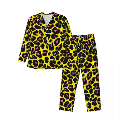 Leopard Print Sleepwear Autumn Yellow Pink and Black Casual