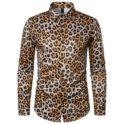 Leopard Shirts Men Fashion Shirt Long Sleeve Hawaiian Shirts