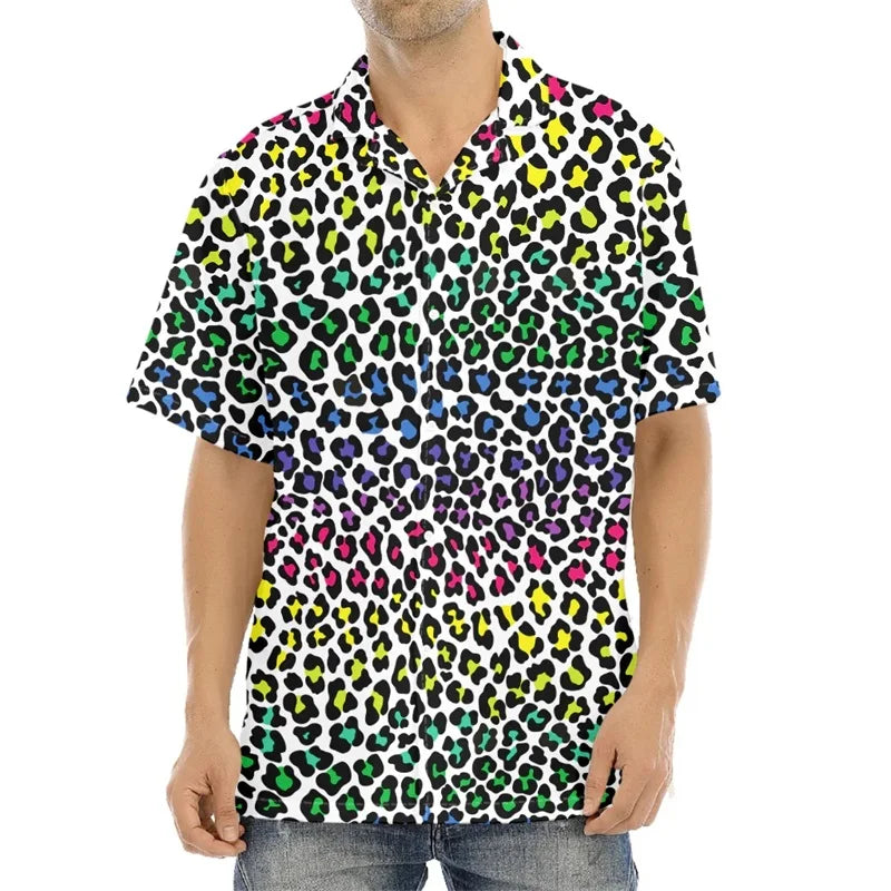 Men's Casual Leopard Print Hawaiian Shirts Short Sleeve