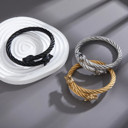 Luxury Leopard Head Cuff Bangles Stainless Steel Adjustable