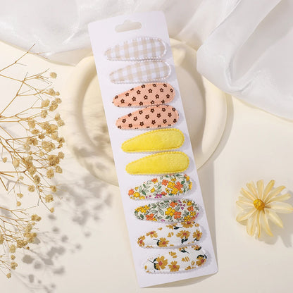 10Pcs/Lot Fresh Print Cotton Alloy Hair Clips for Kids Fabric
